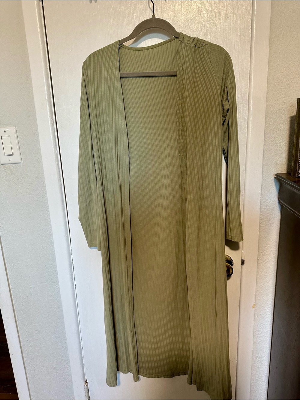 Amazon sage green Ribbed Long Open-Front Cardigan